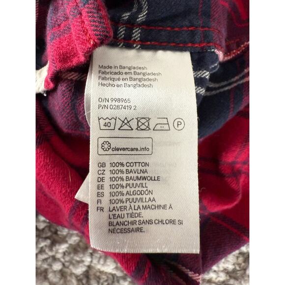 H&M Size 6 Fitted Plaid Casual Button Top Red Long Sleeve Pocket Collar - Picture 7 of 9